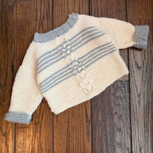 Cozy Hand Knitted Gray and Cream Infant Sweater